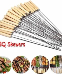 BBQ Skewers for Barbecue Reusable Grill Stainless Steel Skewers Shish Kebab BBQ Camping Flat Forks Gadgets Kitchen Accessories Tools Accessories(5pcs) 2