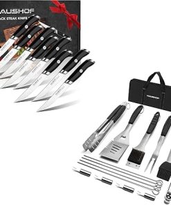 HAUSHOF Large Grilling Accessories and HAUSHOF Steak Knives Set of 8