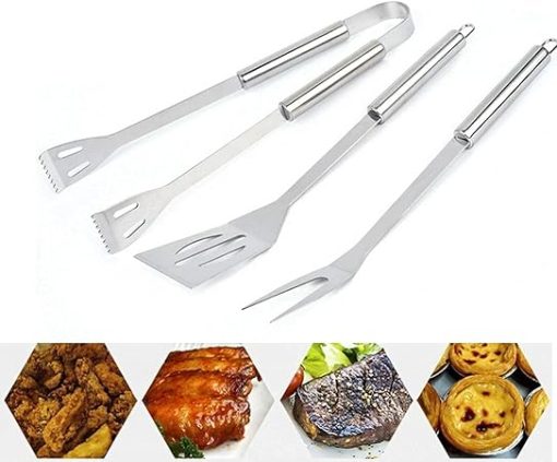 3Pcs BBQ Grill Tools Set, Stainless Steel Barbecue Accessories Set with Lightweight Carrying Case, Complete Outdoor Indoor Grilling Barbecue Utensil Gift Set Useful