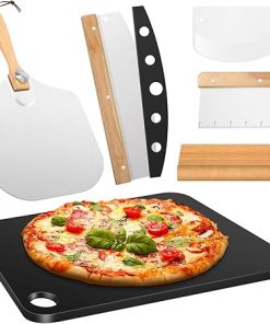 Hisencn Pizza Steel for Oven and Grill, 13" x 1/4"Th. Non-stick Ceramic Pizza Stone for Bake, Bread, Calzone, Metal Baking Steel with Pizza Peel, Cutter, Dough Scraper, 20pcs Cooking Paper PFOA Free