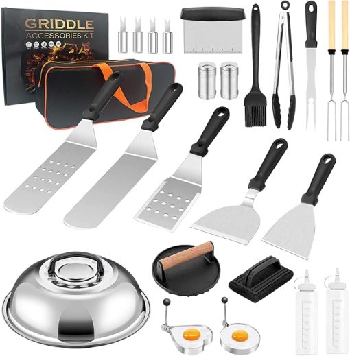 25 PCS Griddle Accessories Set, Flat Top Grill Accessories Set for Blackstone and Camp Chef, Griddle Spatula Tools with Basting Cover and Burger Press for Outdoor Barbecue Indoor Cooking