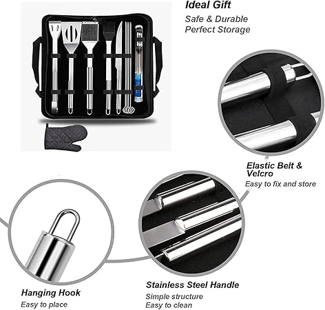 BBQ Grill Set, 11 PCS BBQ Grill Accessories Set for Camp Chef, Professional Stainless Flat Top Grilling Accessories Set with Slotted Spatula,Heat Insulation Gloves, Cloth Bag 2 BBQ Grill Set, 11 PCS BBQ Grill Accessories Set for Camp Chef, Professional Stainless Flat Top Grilling Accessories Set with Slotted Spatula,Heat Insulation Gloves, Cloth Bag - Image 2