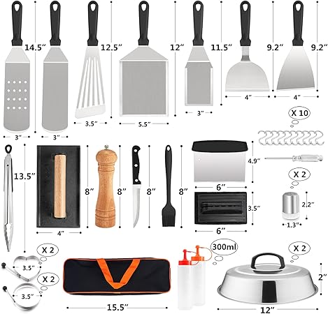HaSteeL 25Pcs Griddle Accessories Kit, Stainless Steel Teppanyak Tools Set with Metal Spatulas, Melting Domes, Burger Press, Great for Flat Top Cooking Camping Outdoor BBQ, Heavy Duty & Easy to Clean 2 HaSteeL 25Pcs Griddle Accessories Kit, Stainless Steel Teppanyak Tools Set with Metal Spatulas, Melting Domes, Burger Press, Great for Flat Top Cooking Camping Outdoor BBQ, Heavy Duty & Easy to Clean - Image 2