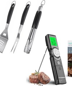 HAUSHOF Premium Stainless Steel Spatula, Fork & Tongs, Instant Read Quick-Setting Thermometer