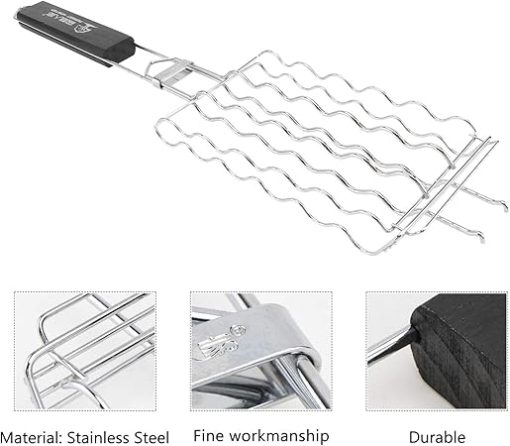 Bbq Rolling Grill Basket Grill Baskets Set Meat Grilling Net Stainless Steel Barbecue Tool - Image 2
