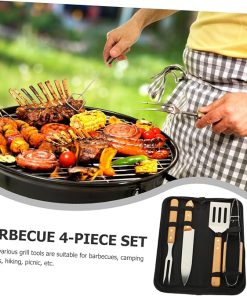 Stainless Steel Grill Utensil Set BBQ Accessories 4-Piece Grilling Tools Portable Camping Cooking Kit Anti-Slip Handle 2