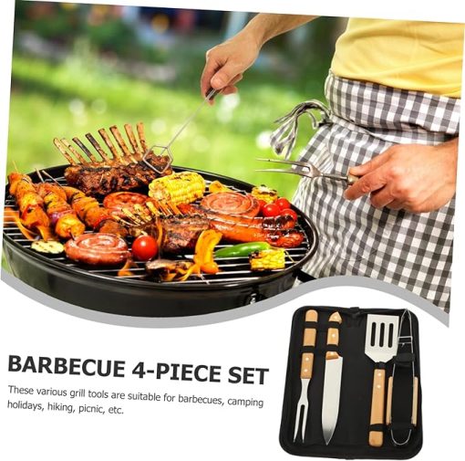 Stainless Steel Grill Utensil Set BBQ Accessories 4-Piece Grilling Tools Portable Camping Cooking Kit Anti-Slip Handle - Image 2