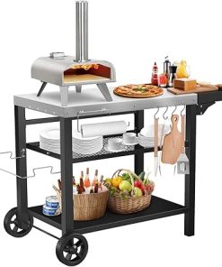 Grill Cart, Outdoor Grill Table, Pizza Oven Stand, Three-Shelf BBQ Table, Movable Dining Cart with Drawer, Fits for Ninja Woodfire Grill, Blackstone Griddle,Tabletop Grill