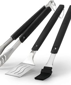 Napoleon Best with Seafood Wood Chips - 70054 - Tongs, Spatula, Silicone Basting Brush, Stainless Steel, Ergonomic, Tool Hooks, Easy Locking Tongs