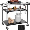 Outdoor Pizza Oven Table, Outdoor Grill Table with Waterproof Cover, Movable Dining Cart Tables with Wheels, Kitchen Cooking Prep Tables BBQ Cart for Home Party, Bar,Camping