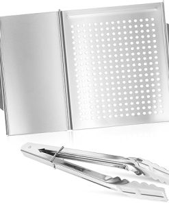 Grill Trays Prep and Serve Set 1pc Stainless Steel Grilling Tray 1pc Food Tongs Outdoor Grill Accessories Barbecue Tools