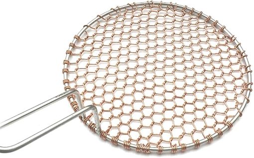 Copper Barbecue Grill Netting with Handle Round Barbecue Wire Mesh Steaming Cooling Baking Net for Korean BBQ