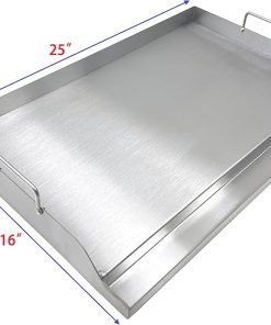 Direct Store Parts DS127 Stainless Steel BBQ Cooking Griddle, Universal Flat Top Griddle with 2 Handles for Most Gas Grills, W25″×D16″×H2.75″, Heavy Duty Stainless Steel Griddle 1pc, Large size 2