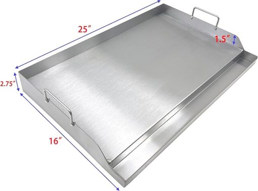 Direct Store Parts DS127 Stainless Steel BBQ Cooking Griddle, Universal Flat Top Griddle with 2 Handles for Most Gas Grills, W25"×D16"×H2.75", Heavy Duty Stainless Steel Griddle 1pc, Large size - Image 2