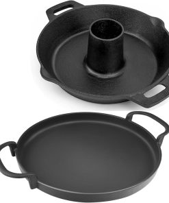 Charkettle Cast Iron Poultry Roaster Insert and BBQ Flat Griddle, Gourmet BBQ System Accessories for 22" Kettle Grills/Oven/Smoker