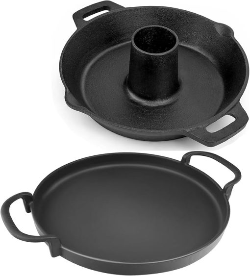 Charkettle Cast Iron Poultry Roaster Insert and BBQ Flat Griddle, Gourmet BBQ System Accessories for 22" Kettle Grills/Oven/Smoker