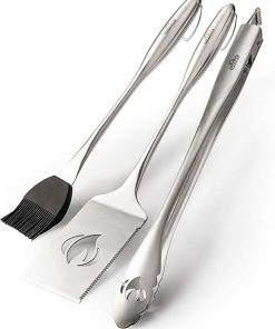 Napoleon Accessory - PRO Stainless Steel 3 Piece Toolset - Premium BBQ Grill Toolset, Cast Stainless Steel, Includes Tongs, Multifunctional Spatula, Basting Brush