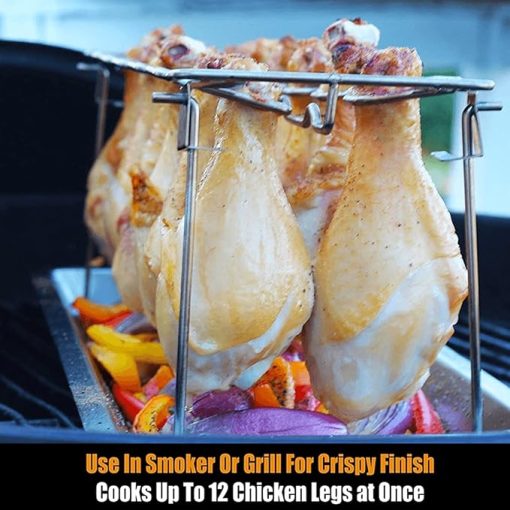 Barbecue Chicken Leg Stand - Swivel Chicken Stand - Heat Resistant Stainless Steel Accessory with Drip Tray for Home or Garden with 12 Spaces - Image 2