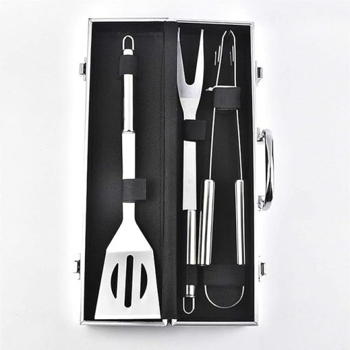 3-Piece BBQ Grill Tool Kit with Stainless Steel Utensils ， Portable Case – Perfect for Picnics, Outdoor Grilling, and BBQs - Image 2