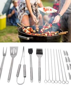 20pcs BBQ Tongs BBQ Fork BBQ Brush Stainless Steel BBQ Tool Set Outdoor Portable Grilling Tools Set Grilling Accessories for Family Outdoor Activities 2