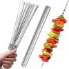 20PCS BBQ Skewers, Reusable Stainless Steel Flat Forks for Grilling, Outdoor Camping Kitchen Tools with Test Tube Container