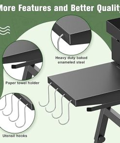 Adjustable Rubber Foot and Side Shelf for Blackstone 17″ 22″ Griddle Stand, Universal Griddle Stand with Sideshelf, Tool Hooks, Paper Towel Holder 2
