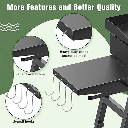 Adjustable Rubber Foot and Side Shelf for Blackstone 17″ 22″ Griddle Stand, Universal Griddle Stand with Sideshelf, Tool Hooks, Paper Towel Holder 2 Adjustable Rubber Foot and Side Shelf for Blackstone 17" 22" Griddle Stand, Universal Griddle Stand with Sideshelf, Tool Hooks, Paper Towel Holder - Image 2