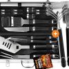 POLIGO 22 PCS BBQ Grill Accessories Set in Aluminum Case Bundle with 2 Different Types Safe Grill Brush and Scraper for All Barbecue Grills - Ideal Birthday Christmas BBQ Set Gifts for Men Dad