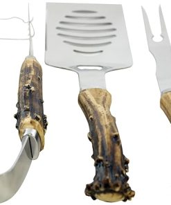 PINE RIDGE Antler Handle Grilling Set for BBQ Outdoors Style Cooking and Grill, 3 Piece
