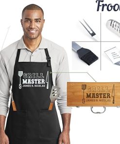 for Dad – Personalized BBQ Tool Set with Matching Apron: Custom-Engraved, Premium Grilling Accessories, for Fathers 2