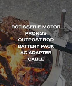 Breeo Rotisserie System – Rotisserie Grill Kit for Chicken, Turkey, BBQ, Kabobs – Live Fire Cooking Accessories – Includes Prongs, Battery Pack, Motor, AC Adapter, & Cable (with Outpost Rod) 2