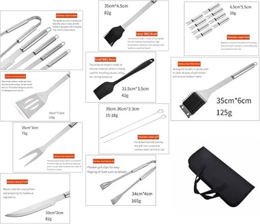 SEFAX Portable Camp Cooking Utensil Set, Stainless Steel Grilling Kit, Grill Accessories, BBQ Tools Set, Suitable for Travel, Picnics, RVs, Camping, BBQs (Size : 16pcs) - Image 2
