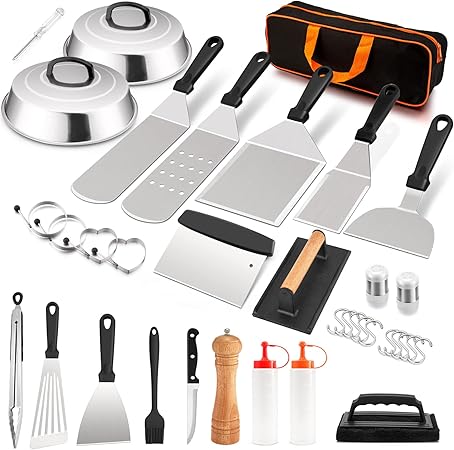 HaSteeL 25Pcs Griddle Accessories Kit, Stainless Steel Teppanyak Tools Set with Metal Spatulas, Melting Domes, Burger Press, Great for Flat Top Cooking Camping Outdoor BBQ, Heavy Duty & Easy to Clean HaSteeL 25Pcs Griddle Accessories Kit, Stainless Steel Teppanyak Tools Set with Metal Spatulas, Melting Domes, Burger Press, Great for Flat Top Cooking Camping Outdoor BBQ, Heavy Duty & Easy to Clean