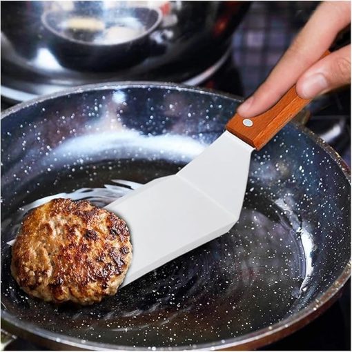BBQ Handle Stainless Steel Frying Spatula Three-Sided Spatula Steak Pizza Spatula Iron Plate Barbecue Spatula BBQ Baking Tool Accessories - Image 2