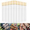 18Pcs BBQ Barbecue Skewers Stainless Steel Sticks with Wooden Handle for Meat Shrimp Chicken Vegetable