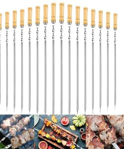 18Pcs BBQ Barbecue Skewers Stainless Steel Sticks with Wooden Handle for Meat Shrimp Chicken Vegetable