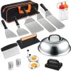 16 Pcs Stainless Steel Griddle Accessories Kit for Blackstone and Camp Chef Flat Top Grill Spatula Set with Enlarged Spatulas Basting Cover Scraper Storage Carry BBQ Tools for Outdoor Cooki
