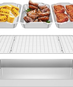 Grill Basket Set, 6 Pack 16.5" x 11" Stainless Steel Large Grill Pans, Crisper Tray and Pan Set with Cooling Rack, BBQ Grilling Accessories for Outdoor Grill, Grill Pans for Camping, Picnic, BBQ