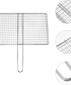 Barbecue net, barbeque grill outdoor,Steak, Portable Kabob Skewers Accessories Accessories, Vegetables Grilling Rack Baskets, Basket Silver Supplies Wire Outdoor Nonstick Foldable Kebab, Shrimp, Grill 2