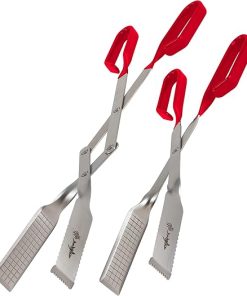 Shark BBQ Tongs Set (Two Pack) 13 & 17 In Grill Tongs and Meat Turners for Barbecue Grilling on Gas & Charcoal Grills - Two Red