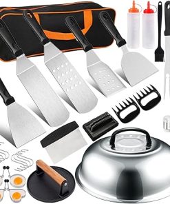 31pcs Griddle Accessories Kit, Flat Top Grill Hibachi Accessory Set for Blackstone Camp Chef, Grill Spatula Set with Burger Press, Brushes, Scraper etc for Outdoor Barbecue Men Gift