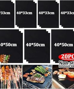 BBQ 1-20PCS Non-Stick BBQ Grill Mat Baking Mat Barbecue Tools Cooking Grilling Sheet Heat Resistance Easily Cleaned Kitchen BBQ Tool Accessories(8PCS 33X40cm) 2