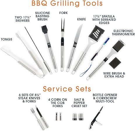 30 Piece BBQ Grilling Gift Set – Professional Grade Stainless Steel Barbecue Grill Tool Set with Aluminum Storage Case – includes 4-in-1 Spatula Turner, Tongs and Many Other BBQ Grilling Accessories 2 30 Piece BBQ Grilling Gift Set - Professional Grade Stainless Steel Barbecue Grill Tool Set with Aluminum Storage Case - includes 4-in-1 Spatula Turner, Tongs and Many Other BBQ Grilling Accessories - Image 2