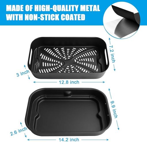 Grill Cooking Pot and Combo Crisper Basket for Ninja Foodi FG551/DG551 Smart XL Indoor Grill Accessories,Non-Stick Air Frying Basket & Griddle Pan Replacement for Ninja DG651 - Image 2