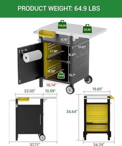 Outdoor Grill Cart with Storage Cabinet, Kitchen Island Prep Table with Pegboard, Grill Table Rolling Bar Cart 19.7″ x 32.6″ with Foldable Side Tabletop for Outside Patio BBQ 2