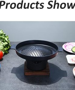 Mini Japanese Style BBQ Grill Portable Tabletop ​Barbecue Stove ​with Wooden Base Suitable Household Barbecue Tools Accessories for Indoor Outdoor 2