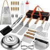 Barbecue Tool Sets 37Pcs Flat Top Griddle Tools Set with Long Short Spatulas Scraper Basting Cover Stainless Steel Grill Cooking Kit for Barbecue