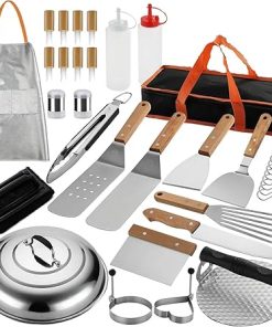 Barbecue Tool Sets 37Pcs Flat Top Griddle Tools Set with Long Short Spatulas Scraper Basting Cover Stainless Steel Grill Cooking Kit for Barbecue