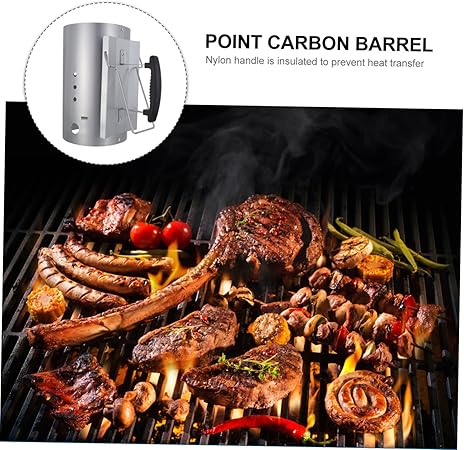 POPETPOP Galvanized BBQ Grill Lighter Carbon Chimney Ignition Barrel Nylon Handle 2 POPETPOP Galvanized BBQ Grill Lighter Carbon Chimney Ignition Barrel Nylon Handle - Image 2