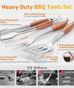16 Inch Grilling Accessories Set, Heavy Duty Stainless Steel BBQ Accessories Tools and Grill Accessories for Outdoor Grill with Spatula, Fork, & Tongs – Grilling Gifts for Men Women Father 2